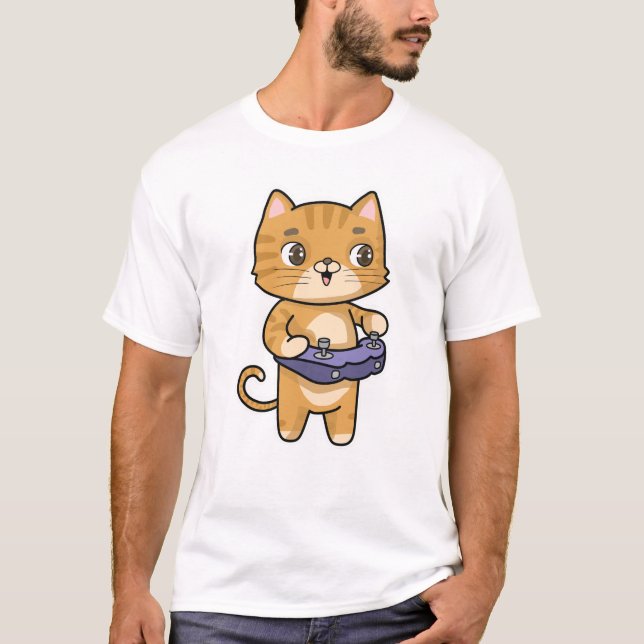 Cat at Playing with Controller T-Shirt (Front)