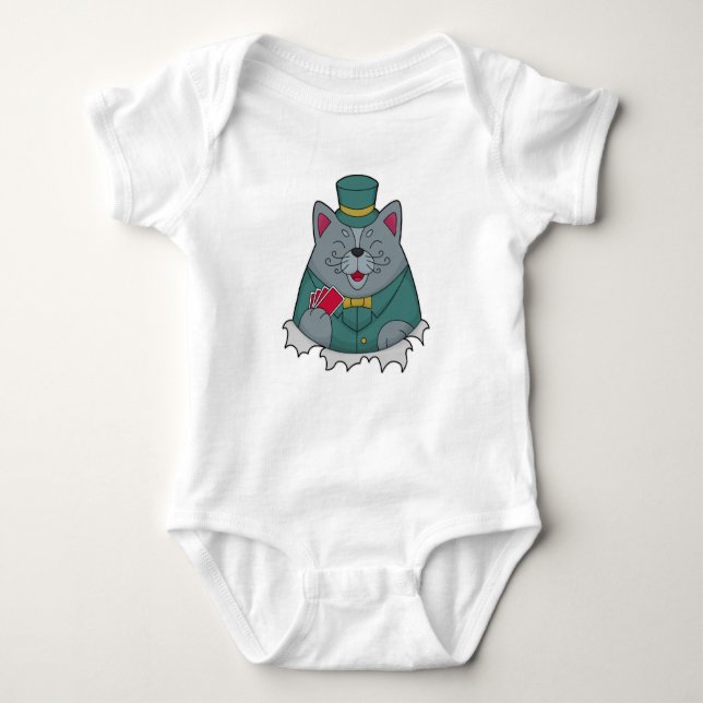 Cat at Poker with Poker cards Baby Bodysuit (Front)