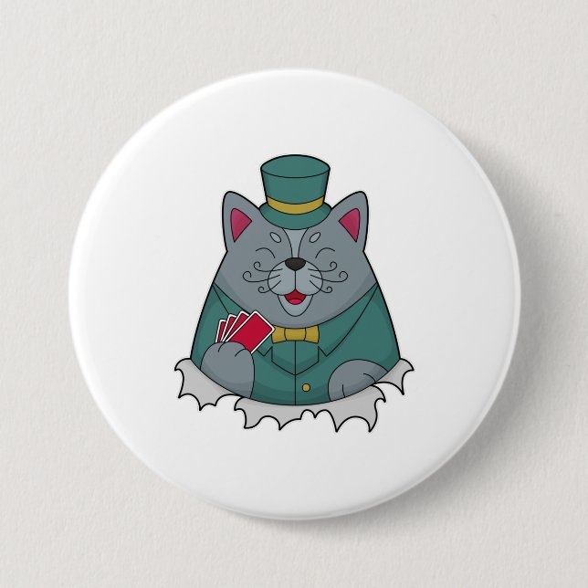 Cat at Poker with Poker cards Button (Front)