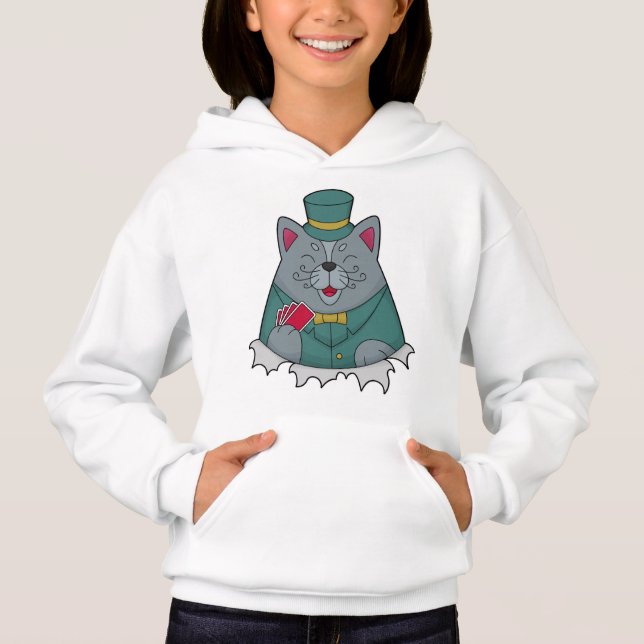 Cat at Poker with Poker cards Hoodie (Front)