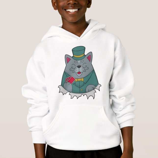 Cat at Poker with Poker cards Hoodie (Front)