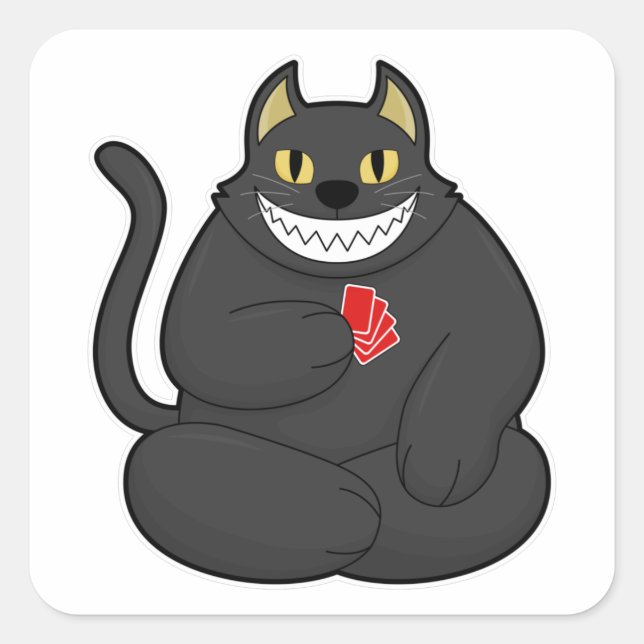 Cat at Poker with Poker cards Square Sticker (Front)