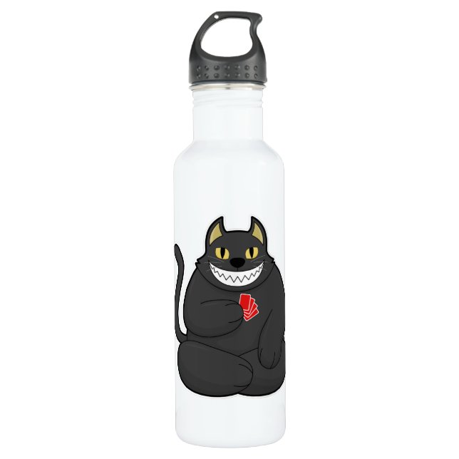 Cat at Poker with Poker cards Stainless Steel Water Bottle (Front)