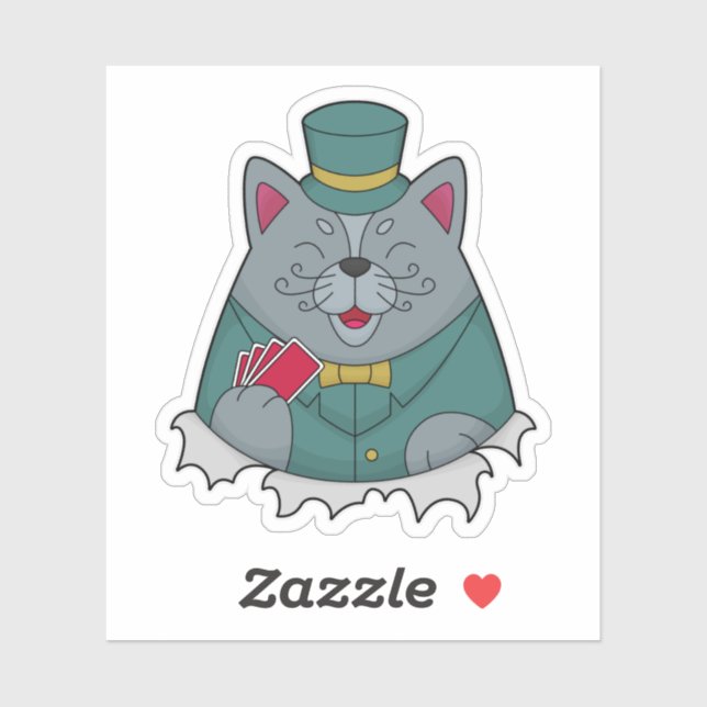 Cat at Poker with Poker cards Sticker (Sheet)