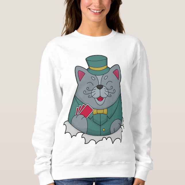 Cat at Poker with Poker cards Sweatshirt (Front)