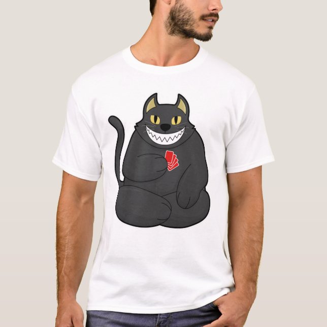 Cat at Poker with Poker cards T-Shirt (Front)
