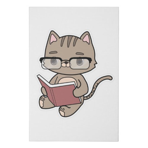 Cat at Reading with Book Faux Canvas Print