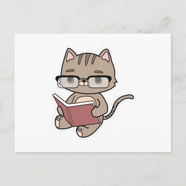 Cat at Reading with Book Postcard (Front)