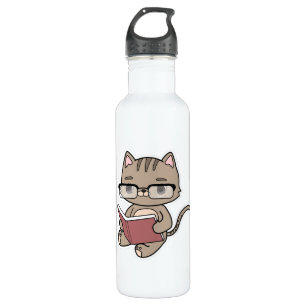 Cat at Reading with Book Stainless Steel Water Bottle
