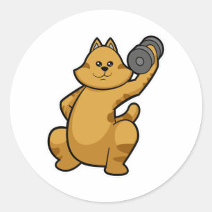 Cat at shoulder training with Dumbbell Classic Round Sticker