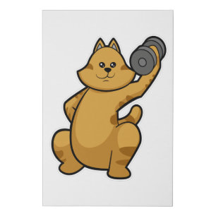 Cat at shoulder training with Dumbbell Faux Canvas Print