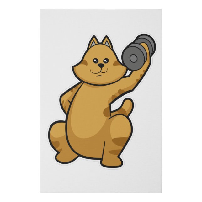 Cat at shoulder training with Dumbbell Faux Canvas Print (Front)