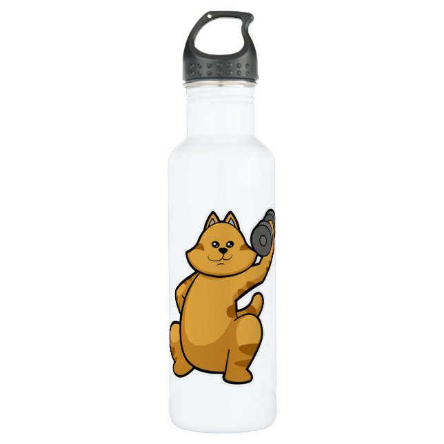 Cat at shoulder training with Dumbbell Stainless Steel Water Bottle (Front)