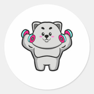 Cat at shoulder training with Dumbbells Classic Round Sticker