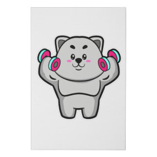 Cat at shoulder training with Dumbbells Faux Canvas Print