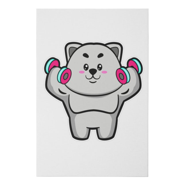 Cat at shoulder training with Dumbbells Faux Canvas Print (Front)