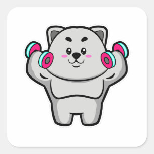 Cat at shoulder training with Dumbbells Square Sticker