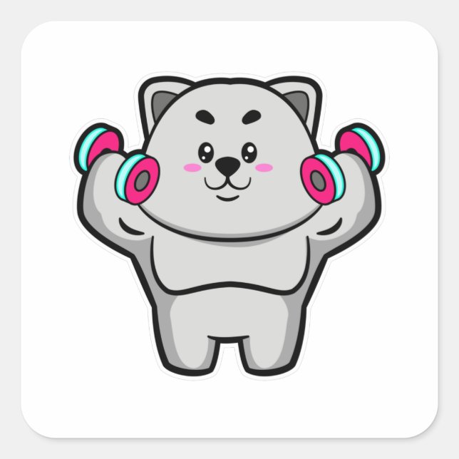 Cat at shoulder training with Dumbbells Square Sticker (Front)