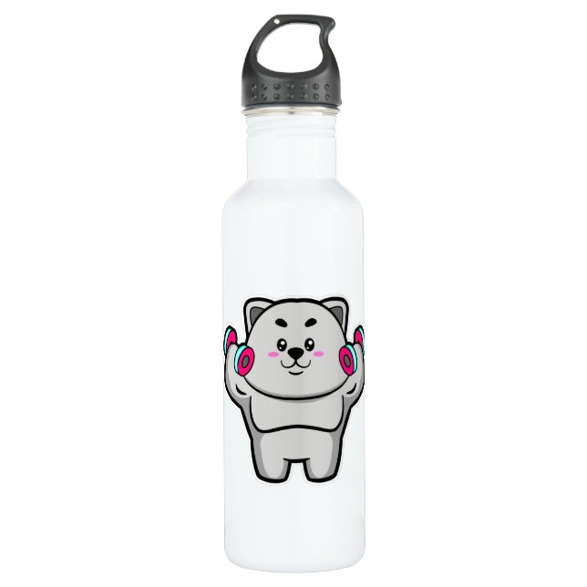 Cat at shoulder training with Dumbbells Stainless Steel Water Bottle (Front)