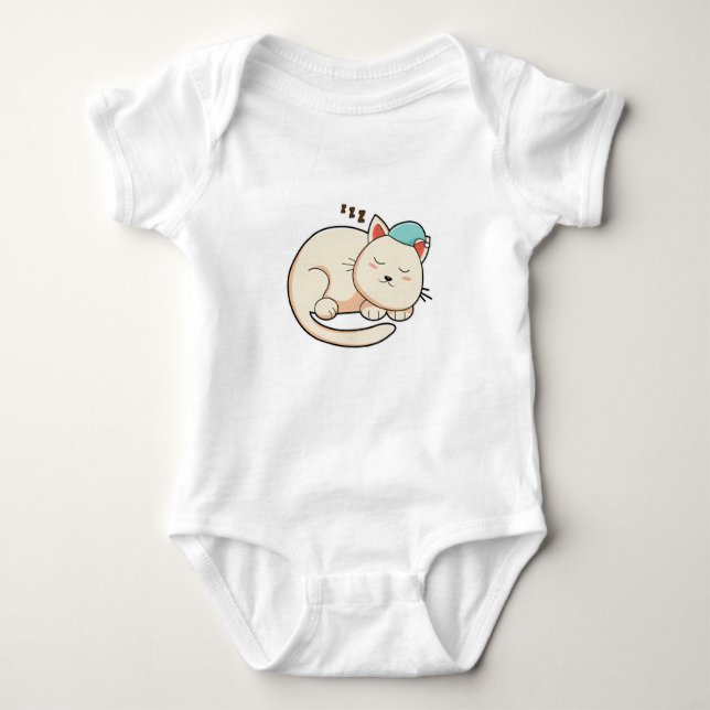 Cat at Sleeping with Nightcap Baby Bodysuit (Front)