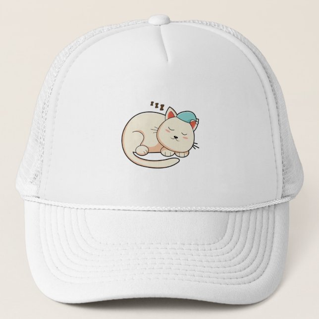 Cat at Sleeping with Nightcap Trucker Hat (Front)