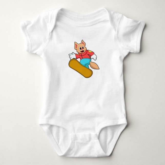 Cat at Snowboard Sports Baby Bodysuit (Front)