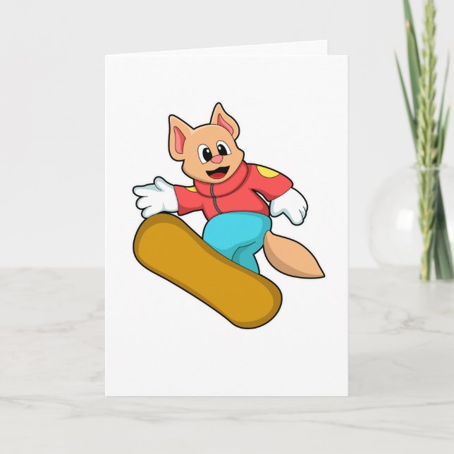 Cat at Snowboard Sports Card (Front)