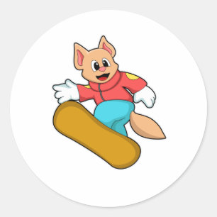 Cat at Snowboard Sports Classic Round Sticker