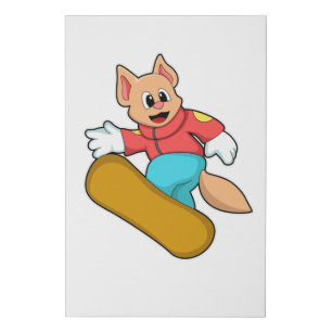 Cat at Snowboard Sports Faux Canvas Print
