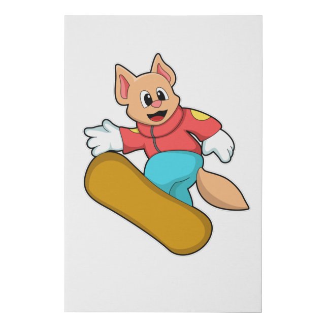 Cat at Snowboard Sports Faux Canvas Print (Front)