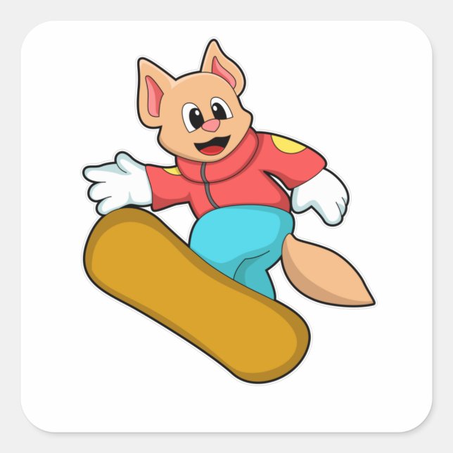 Cat at Snowboard Sports Square Sticker (Front)