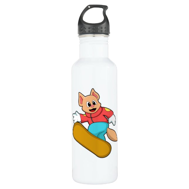 Cat at Snowboard Sports Stainless Steel Water Bottle (Front)