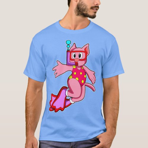 Cat at Swimming with Swimming goggles T_Shirt