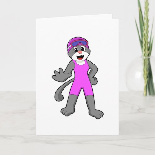 Cat at Swimming with Swimsuit Card