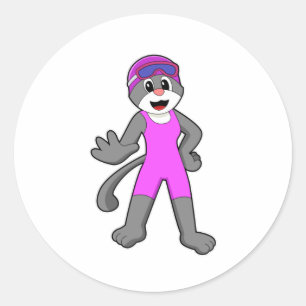 Cat at Swimming with Swimsuit Classic Round Sticker