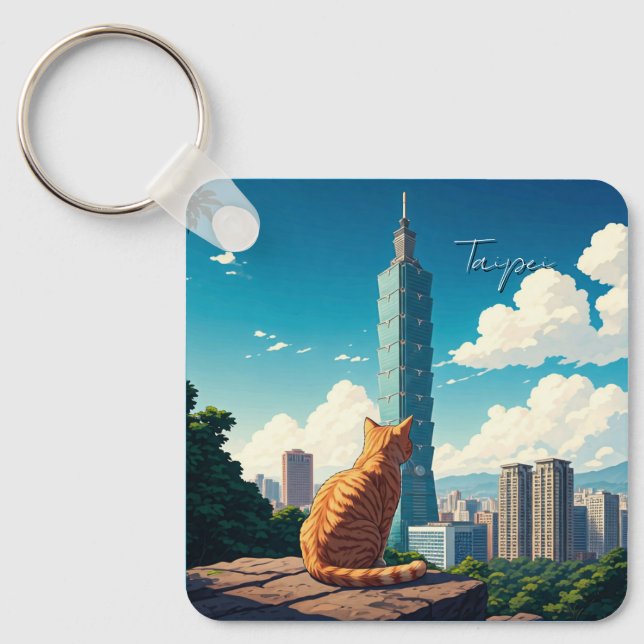 Cat at Taipei 101 Taiwan Keychain (Front)