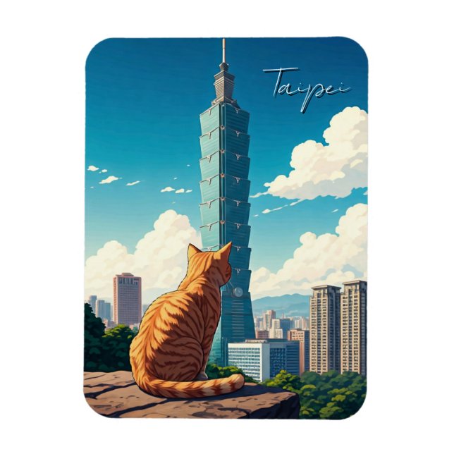 Cat at Taipei 101 Taiwan Magnet (Vertical)