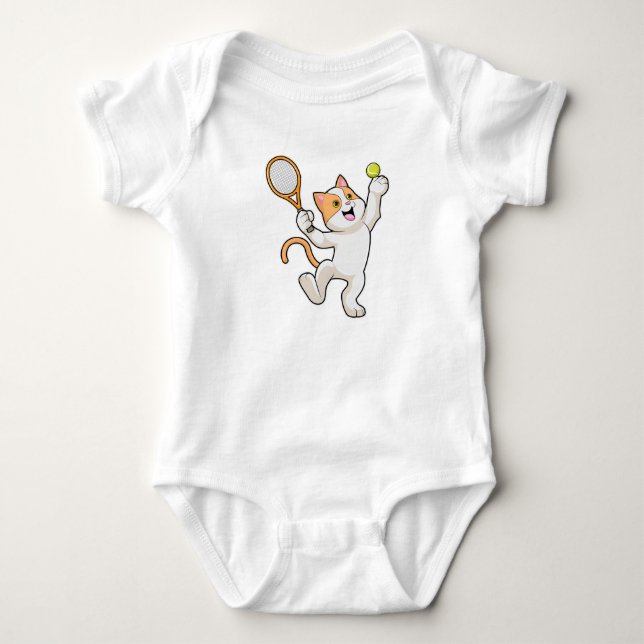 Cat at Tennis with Tennis racket Baby Bodysuit (Front)