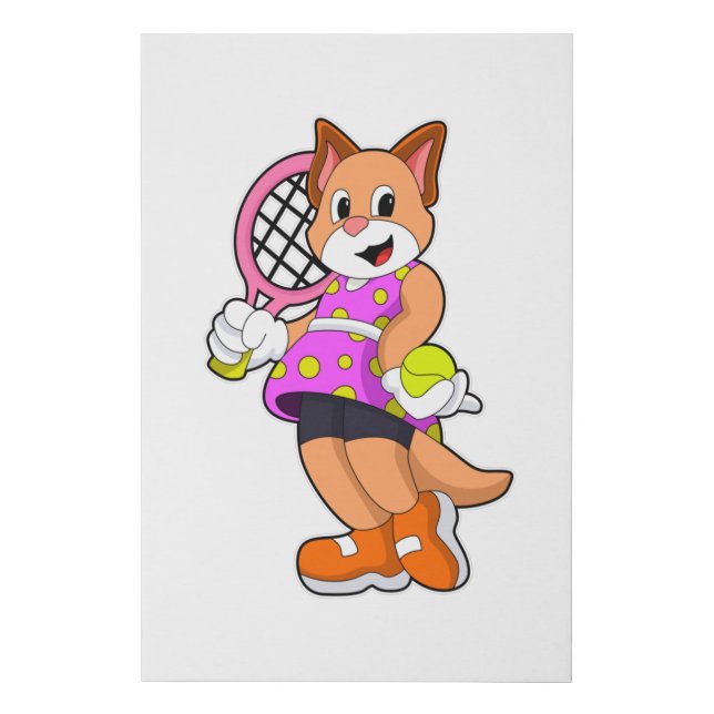 Cat at Tennis with Tennis racket Faux Canvas Print (Front)