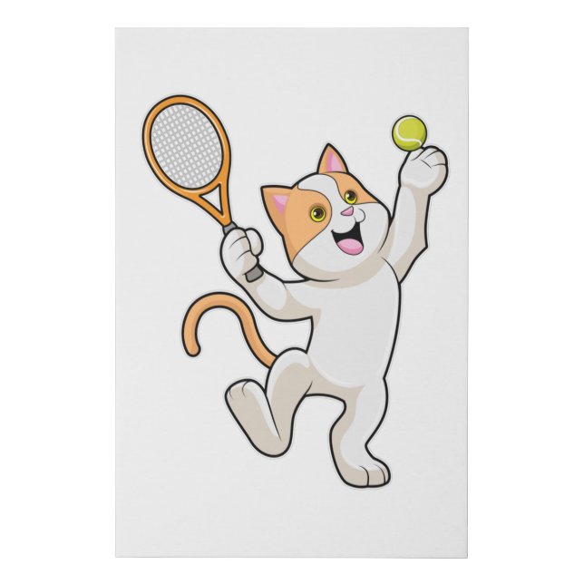 Cat at Tennis with Tennis racket Faux Canvas Print (Front)