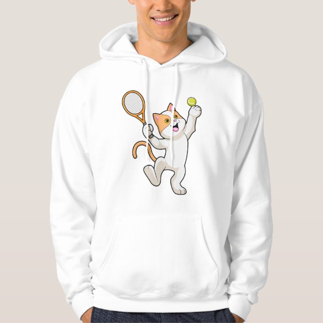 Cat at Tennis with Tennis racket Hoodie (Front)