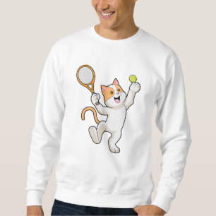Cat at Tennis with Tennis racket Sweatshirt