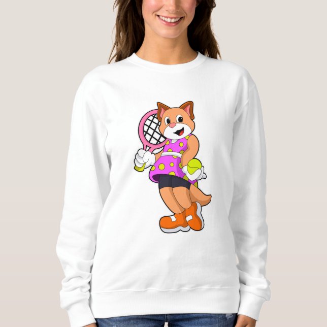 Cat at Tennis with Tennis racket Sweatshirt (Front)