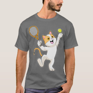 Cat at Tennis with Tennis racket T-Shirt