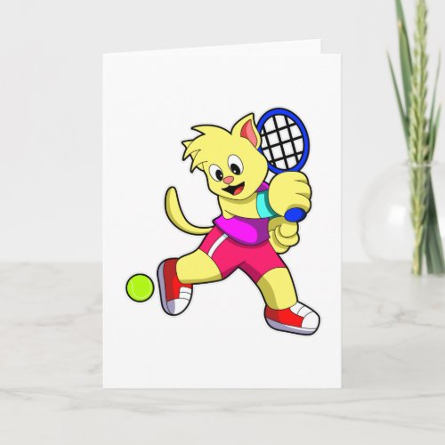 Cat at Tennis with Tennis racket  Tennis ball Card