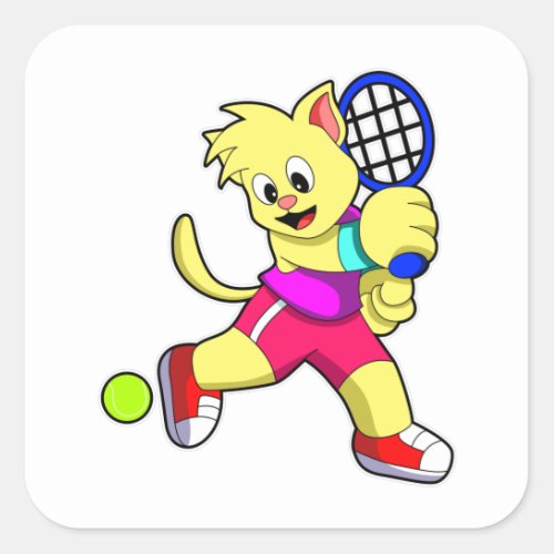 Cat at Tennis with Tennis racket  Tennis ball Square Sticker