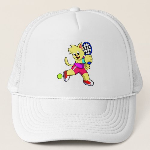 Cat at Tennis with Tennis racket  Tennis ball Trucker Hat