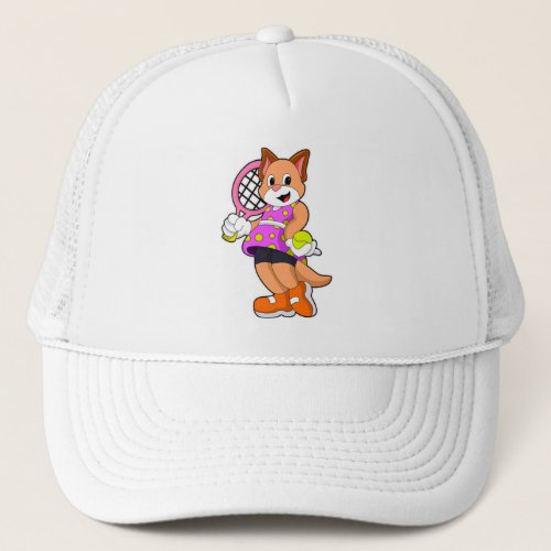 Cat at Tennis with Tennis racket Trucker Hat