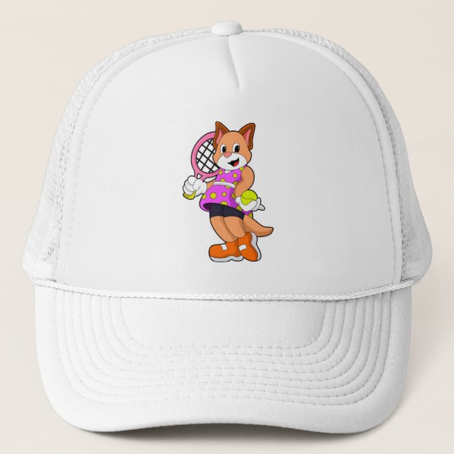 Cat at Tennis with Tennis racket Trucker Hat (Front)