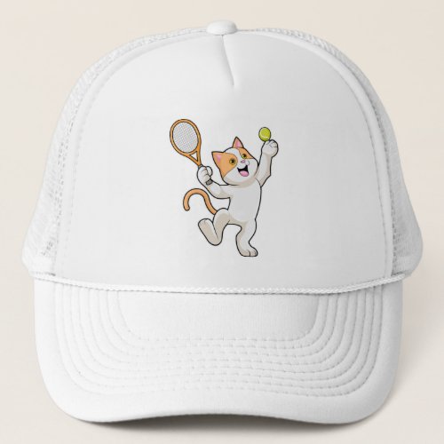 Cat at Tennis with Tennis racket Trucker Hat